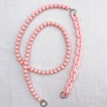 Pink acrylic beaded and chunky chain lanyard with silver rings for phone or handbag - Crossbody Chain / Pink