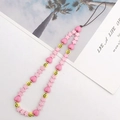Pink heart and star beaded phone strap with yellow smiley face and golden spacers - Pink Phone Chain