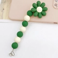 Beaded phone charm with dark green and cream floral accents and silver metal ring - Sunflower Style - Green (K1039 Lacquered Butterfly Bracelet)