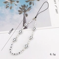 LUCKYPIPI beaded phone strap with white acrylic pearls and silver smiley face charms - Silver Heart Style (K1040)