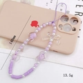 Purple acrylic heart phone charm strap with handmade beads and candy pendants, 140mm long - Double Heart Purple Style (K1054)
