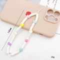 Colorful heart and clay beaded phone charm strap on pink case, 145mm length accessory - Clearance Style / Colorful Heart Style (K1068)