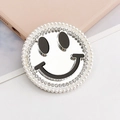 Supporto per telefono a specchio con faccina sorridente e decorazione in perle e strass - Argento