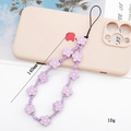 Cinturino per cellulare fatto a mano con fiori viola e ciondoli a luna in legno - Viola (Fiore di Luna)