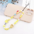 Colorful beaded phone strap with yellow hearts, smiley face and alphabet letter charms - Smile Face Square Bead Phone Chain