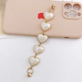 Pearlescent white heart charm phone strap with golden link chain and metal clasp - Colorful White
