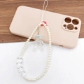 Charming pearl phone strap with laser teddy bear and heart charms on a pink case - AB Bear Style