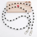 Crossbody phone strap featuring white pearls and black smiley face beads with silver clasps - K1156 Black White Beaded Smiley Crossbody