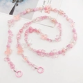 Pink beaded crossbody strap with heart and flower charms for phone or bag - Pink Series