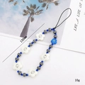 Colorful handmade beaded phone strap with blue floral charms and wrist lanyard - Flower Beaded (K1077)
