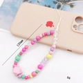 Colorful diamond bead phone strap lanyard with pink heart charm 135mm wrist strap - Multicolor (K1164 Rhombus Bead Bear Phone Chain)