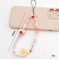 Colgante de cuentas para móvil con oso rosa y diseño floral en funda de móvil - Estilo Flor Cara Sonriente (K1161)