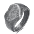 Vintage stainless steel ring with solid heart top and oxidized matte finish from 45-degree angle - US 7 / Vintage Stereoscopic Heart Style (CG1491-F)