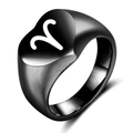 Bague chevalière cœur noire en acier inoxydable avec symbole Bélier pour femmes - Noir Bélier