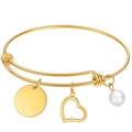 Bracelet ajustable en or rose avec breloque cœur et perle élégante pour femme - Or