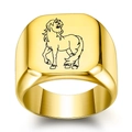 Minimalist gold stainless steel signet ring featuring a laser engraved cartoon horse - Gold Walking Horse