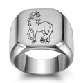 Polished stainless steel signet ring with laser-engraved pony horse design on top surface - Silver Walking Horse