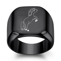Chevalière minimaliste en acier inoxydable noir avec motif de poney gravé au laser - US 6 / Cheval de Course Noir