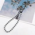 Short beaded phone charm strap with black and white crystal cubes in a minimalist design - Opal White (K1010)