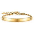 Polished 6mm stainless steel curved plate bracelet with curb chain and heart charm - Gold