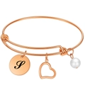 Bracelet ajustable or rose avec lettre S, pendentif cœur évidé et perle blanche - Or Rose S