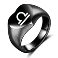 Bague chevalière noire en acier inoxydable avec symbole du zodiaque Balance gravé en blanc - Noir Balance