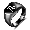Bague chevalière en acier inoxydable noir poli avec symbole du zodiaque Capricorne - Noir Capricorne