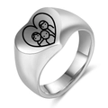 Silver stainless steel heart signet ring with engraved family figure pattern for women - US 7 / Steel