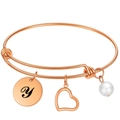 Bracelet ajustable en or rose avec pendentif lettre y, breloque coeur et perle blanche - Or Rose Y