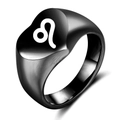 Chevalière signe Lion en acier inoxydable noir avec gravure blanche minimaliste - Noir Lion