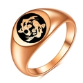18K rose gold plated stainless steel signet ring with engraved koi fish yin yang design - Size 7 / Rose Gold