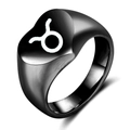 Bague chevalière en acier inoxydable noir avec le symbole du zodiaque Taureau blanc - Noir Taureau