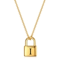 Macro shot of gold stainless steel padlock pendant with engraved letter I and chain - Padlock Letter I / Gold