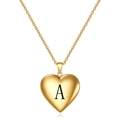 Gouden hart medaillon ketting met gegraveerde letter A aan minimalistische roestvrijstalen ketting - Letter A