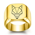 Polished gold square signet ring featuring a minimalist laser engraved black fox head - US 5 / Gold