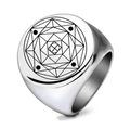 Bague en acier inoxydable poli pour hommes avec motif géométrique sacré gravé - Chiffre 7 / Acier