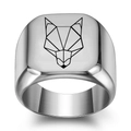 Vintage stainless steel signet ring with geometric laser engraved wolf head design - US 5 / Steel