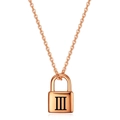 Close-up of rose gold padlock pendant featuring engraved Roman numeral III on O-link chain - Padlock Roman Numeral III / Rose Gold