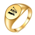 Polierter 18K Gold Siegelring mit floraler W-Gravur im klassischen Vintage-Stil - Buchstabe W Stil