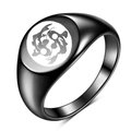 Matte black stainless steel signet ring featuring a 12mm circular koi fish engraving - Size 5 / Black