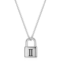 Macro view of padlock pendant with Roman numeral engraving on stainless steel chain - Padlock Roman Numeral II / Steel