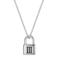 Detailed close-up of polished silver padlock pendant with engraved Roman numerals on chain - Padlock Roman Numeral III / Steel