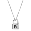 Macro shot of a stainless steel padlock necklace featuring engraved Roman numeral IV detail - Padlock Roman Numeral IV / Steel