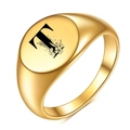 Polierter Siegelring aus 18K Goldguss mit schwarzem Buchstaben T und Blumendessin - Buchstabe T Stil