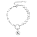 Roestvrijstalen parelarmband met ronde letter S hanger en verstelbare schakelketting - Letter S Stijl