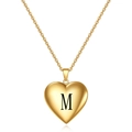 Collier médaillon cœur doré avec gravure personnalisée de la lettre M noire - Lettre M