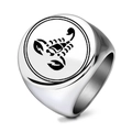 Polished stainless steel signet ring with black scorpion engraving for men - US 7 / Steel