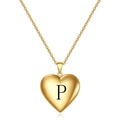 Collier coeur en acier inoxydable doré avec un pendentif gravé de la lettre noire P - Lettre P