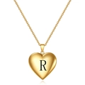 Collier médaillon cœur doré avec gravure de la lettre R noire sur chaîne fine - Lettre R