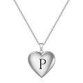 Gepolijste zilveren hart fotohanger ketting met gegraveerde letter P op de hanger - Letter P